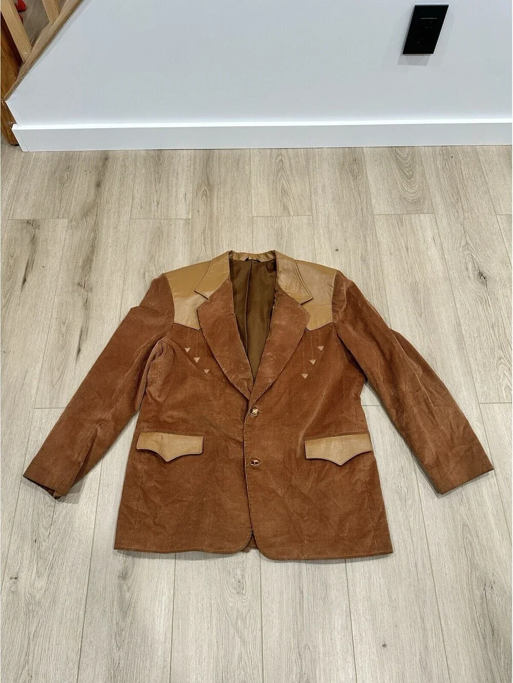 VTG Pioneer Wear Brown Corduroy Leather Cowboy Blazer Jacket Rockabilly Sz 48